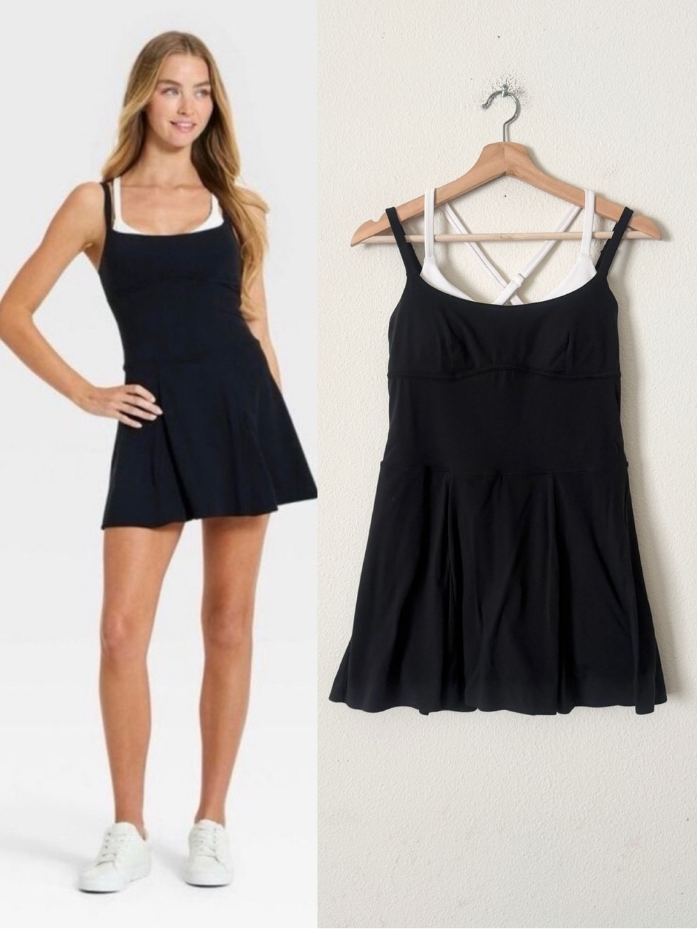 Joy Lab MEDIUM black white layered mini tennis pickleball dress
